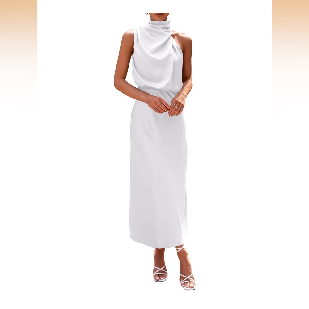 Boutique Satin White Maxi Dress Size Large